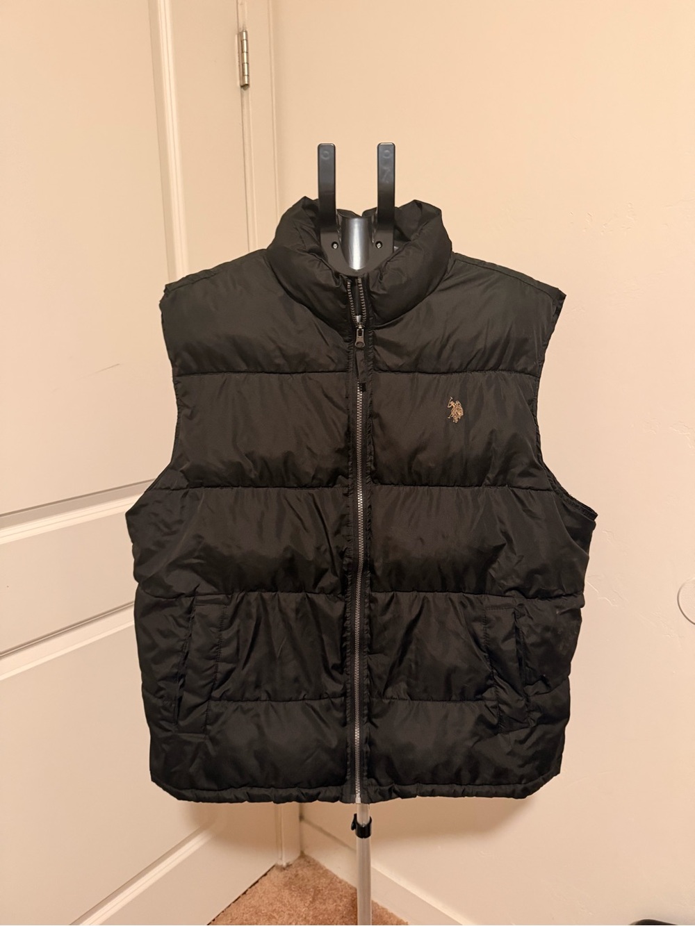 U.S. Polo Assn. Men’s Black Quilted Puffer Vest with Embroidered Logo